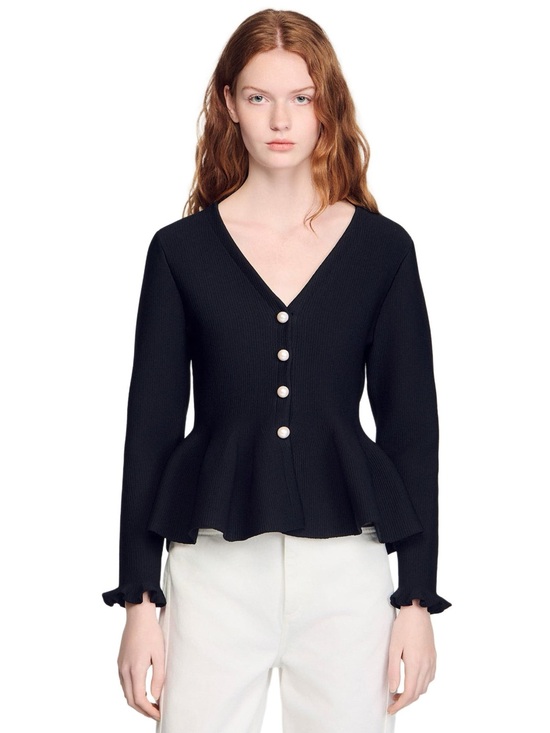 Sandro Tops - Sandro Peplum cardigan Black V-Neck Peplum Button, XS S M L
